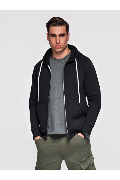 OMBRE Pánske Mikina Klokanka na Zips s Kapucňou OM-SSBZ-0272 Čierna