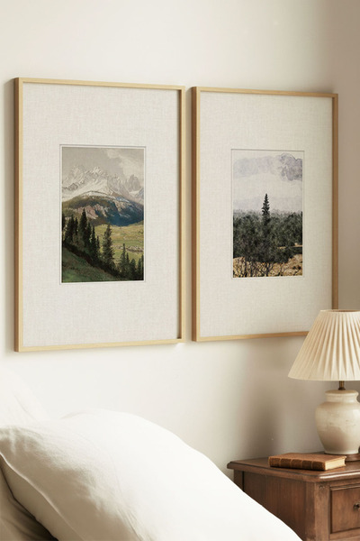 Zevahir Home 2 PIESE TABLIOATE VINTAGE CU PEISAJ MONTAN ȘI DE PĂDURE, CU RAME...