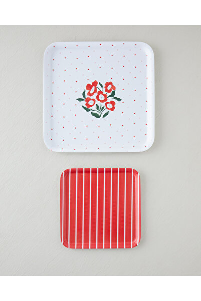 English Home Bright Parade Melamin 2’li Kaydırmaz Tepsi 33-24 cm Kırmızı