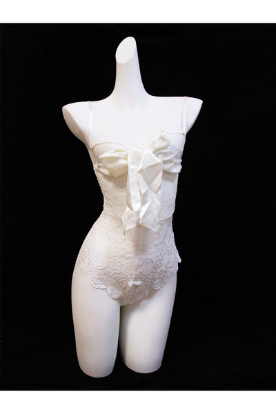 JInsh Women's Babydoll Lingerie White Lace Mesh Sheer Front Back Lace Up Nigh...