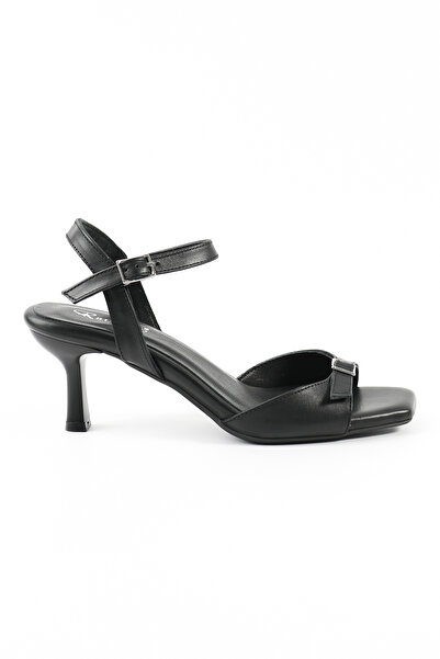 Tuna Genuine Leather Black Heeled Women's Shoes Sandals - Rgn5141