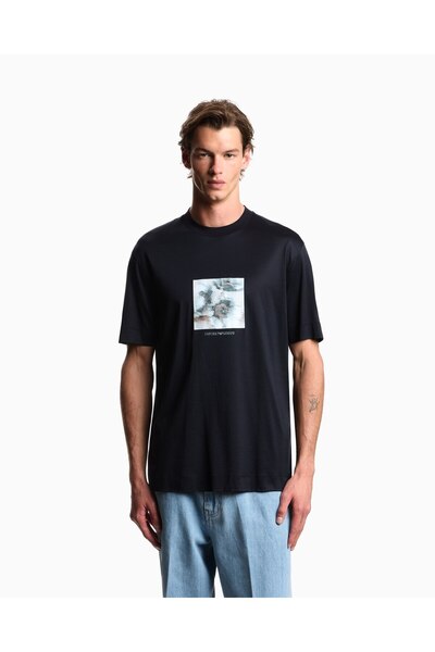 Emporio Armani Men's Crew Neck Regular Fit Short Sleeve Cotton Blend Navy Blu...