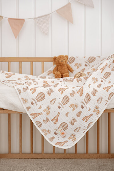 Lollie Baby&Kids Organic 4 Layer Muslin Blanket , Baby Kids 80X100 cm - Jungle