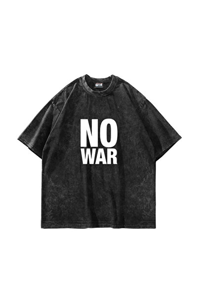 Sekizbiraltı تيشيرت No War مطبوع كبير الحجم للجنسين قابل للغسل باللون الأسود