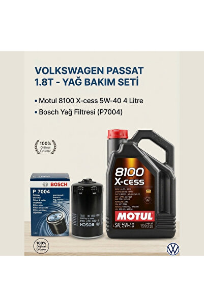Motul Volkswagen Passat 1.8T Yağ Bakım | 8100 X-cess 5W-40 4L + Bosch P7004 Y...