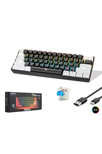 Genel Markalar MF1701BW Mekanik Gaming Mini Klavye Blue Switch RGB 61 Tuş Siy...