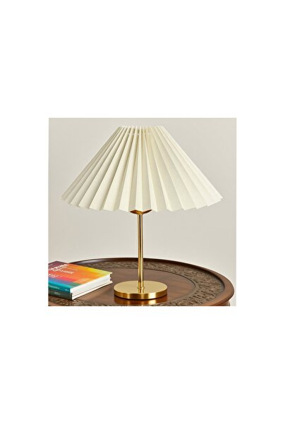 Vivense LİORA METAL PİLELİ KREM KUMAŞ ABAJUR, GOLD AYAKLI
