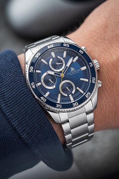 Navimarine Gümüş Renk Kordon Lacivert Renk Kadran Erkek Kol Saati NV10021-L