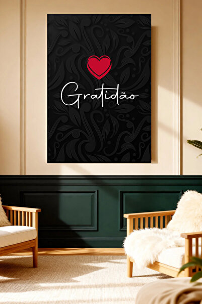 Mushen Studio Gratidão Kalp Tablou de pânză motivațional cu model negru, deco...