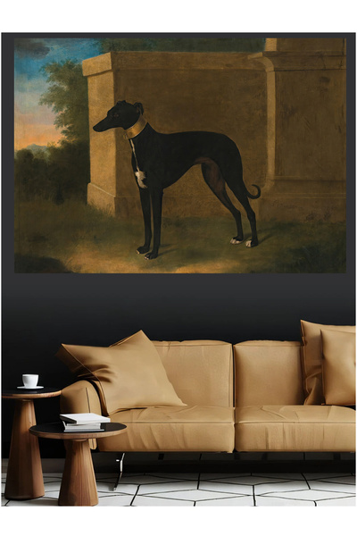Mushen Studio Portret de câine tip ogar negru, pictură pe pânză vintage, stil...