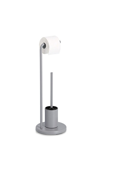zeller Toilet Paper Holder and Brush, Metal, 22x63 cm, Grey
