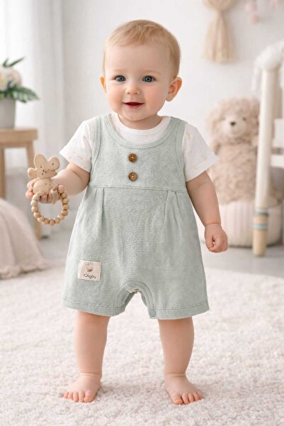 BEBEXO KIDS Unisex Zürafa Detaylı Waffle Tulum 0-3/3-6/6-9 Ay