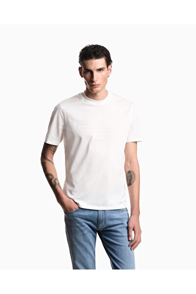 Emporio Armani Men's Regular Cut Textured Logo Detailed Round Neck Cotton Pac...