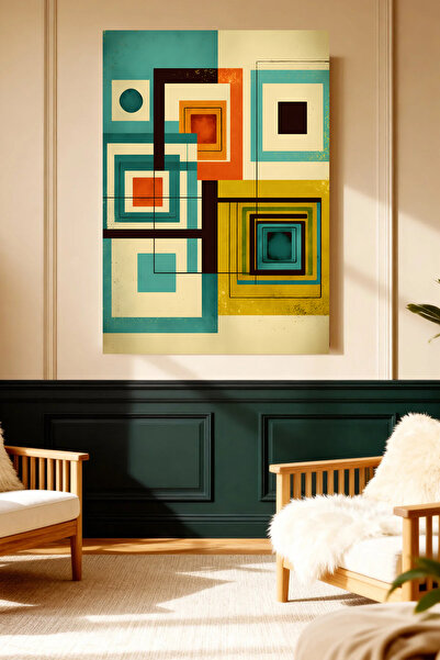Mushen Studio Forme geometrice retro, artă minimalistă, pictură pe pânză, dec...