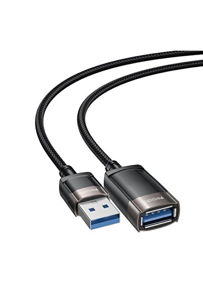 Yesido USB Extension Cable, 1.5m, USB 2.0, 480Mbps, Braided Nylon, Black