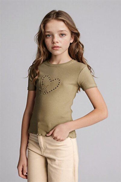 DeFacto Με λεπτομέρειες τρουκ κοτλέ πλέξη ριμπ Μπλουζάκι για κορίτσια H1254A8...