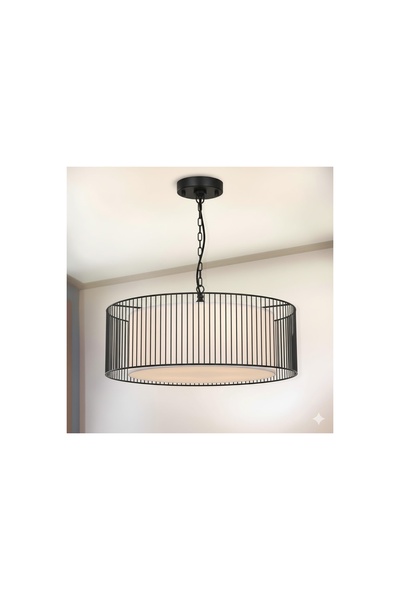 Vivense SERPİL SİYAH KAFES BEYAZ KUMAŞ AVİZE, 50 CM