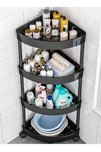 rayze 4-Tier Storage Cart, Triangle Corner Shelf Rack, Utility Rolling Cart K...
