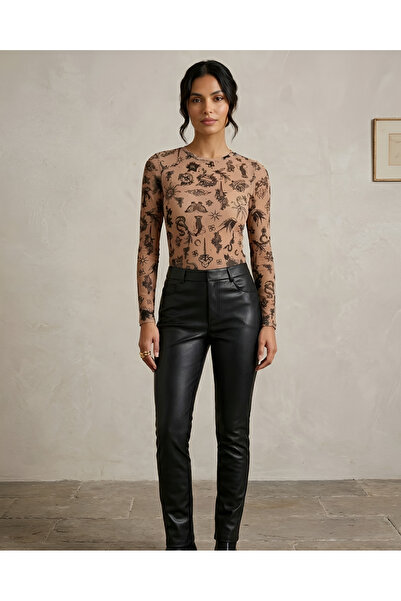 BLOUSE Dövme Desenli Tül Bluz