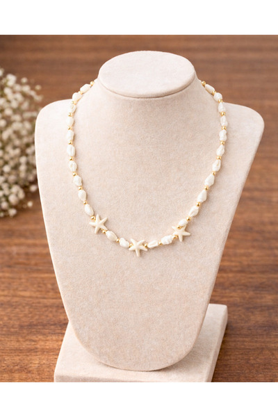 SUFİ TESBİH & ESANS VE HEDİYELİK Starfish Necklace with Gold Tone Detail - El...