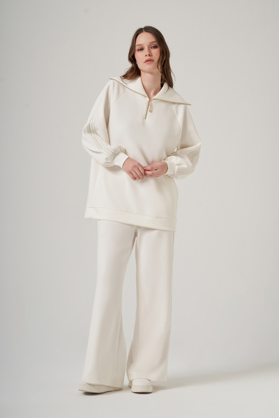 Nuss Stripe Detail Tunic Trousers Set 1093 Ecru