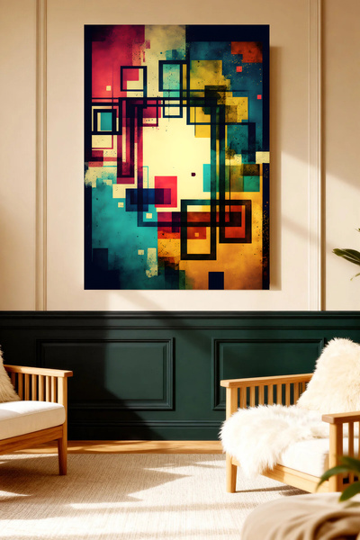 Mushen Studio Pătrate colorate abstracte, mozaic geometric, pictură pe pânză,...