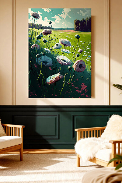 Mushen Studio Daisy Field Green Grasses Canvas Painting Solvent Printing Natu...
