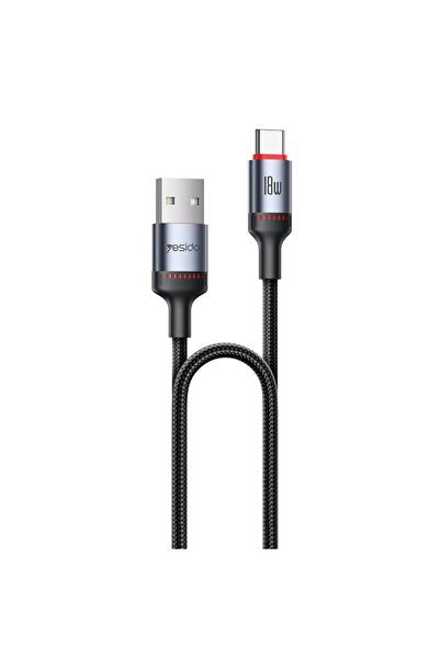 Yesido Data Cable, USB to Type-C, 18W, 1.2m, Black