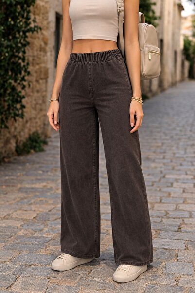 CEDY DENIM - قماش قابل للتمدد قماش بدون جيوب مع خصر مطاطي بنطلون واسع الأرجل ...