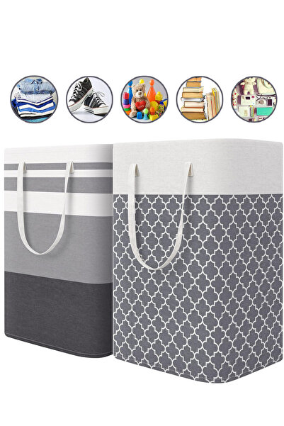 L&Wen 2Pcs Laundry Hamper, Collapsible Clothes Basket with Handles, Freestand...
