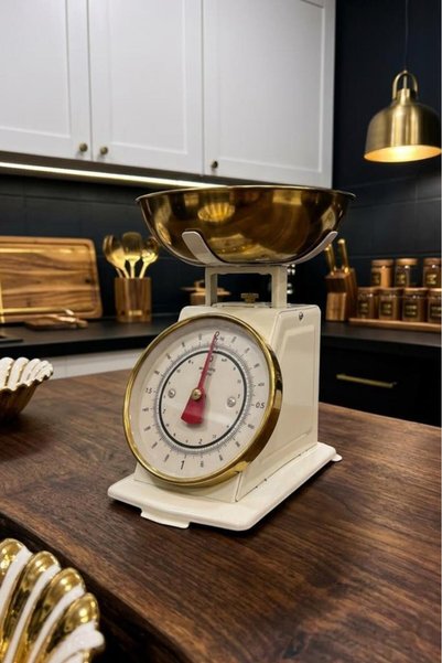 Atbyhome Retro Analog Mutfak Terazisi Krem Gövde Gold Kase