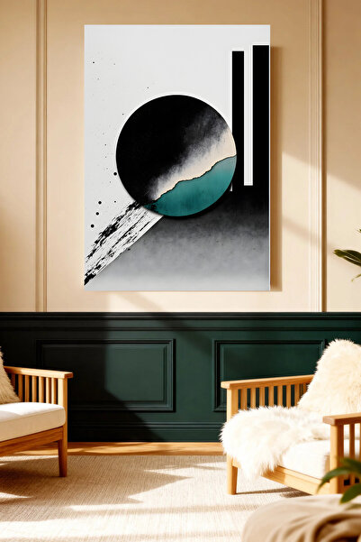 Mushen Studio Cerc geometric abstract, negru turcoaz, tablou pe pânză, de dim...