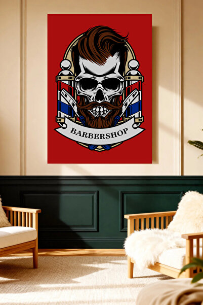 Mushen Studio Bearded Skull Berber Shop Vintage Πίνακας σε καμβά με εκτύπωση ...