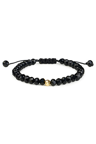 One Gold 14K Gold Bracelet "585" with Black Crystals, Adjustable