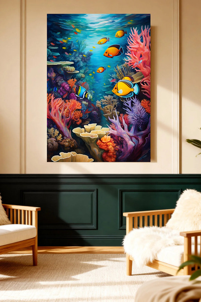 Mushen Studio Pești tropicali și recif de corali Tablou pe pânză Decor pentru...