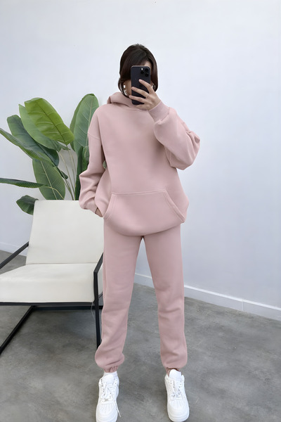 YAKAMEL Kadın Oversize Trend Model Kanguru Cep Kapşonlu Sweatshirt Eşofman Ta...