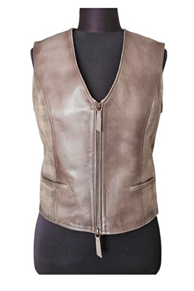 asus deri Special Design Genuine Leather Plaid Fabric Paneled Zipper Women's ...