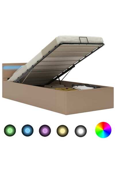 Concept Υδραυλικό πλαίσιο κρεβατιού LED καπουτσίνο 100x200 cm - Δερμάτινο