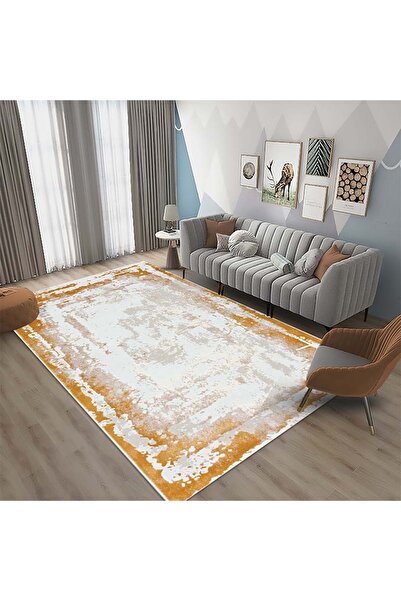 Rose Modern and Elegant Beige/Mustard Rug with Border, 897