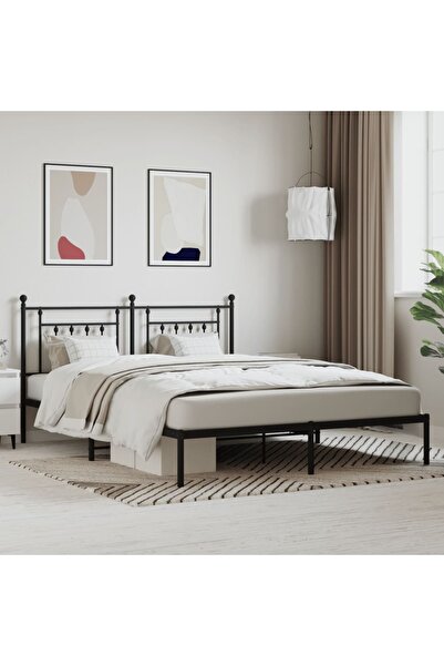Concept Cadru de pat metalic cu tăblie, negru, 160x200 cm