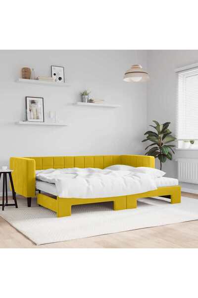 Concept Pat de zi cu extensie și saltea, galben, 80x200 cm, catifea
