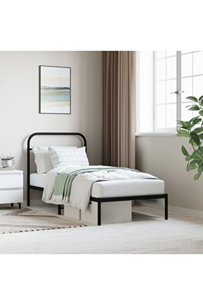 Concept Cadru de pat metalic cu tăblie, negru, 80x200 cm