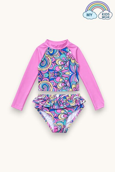 My Kids Wear Set bikini cu mâneci lungi pentru fete cu model cu volane Costum...