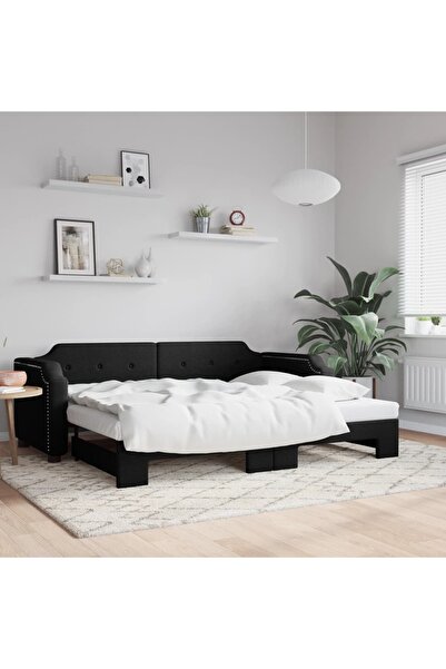 Concept Κρεβάτι ημέρας με προέκταση, μαύρο, 90x190 cm, ύφασμα