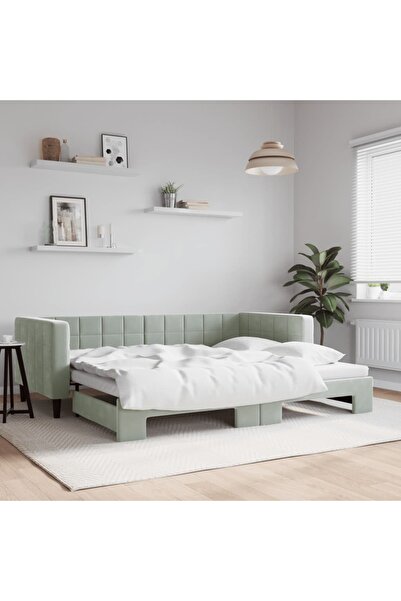 Concept Pat de zi cu extensie, gri deschis, 90x200 cm, catifea