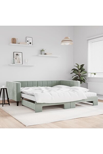 Concept Κρεβάτι ημέρας με προέκταση και στρώμα ανοιχτό γκρι 100x200 εκ. Βελούδο