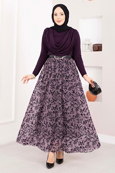 OC Flok Printed Lined Tulle Skirt Lilac