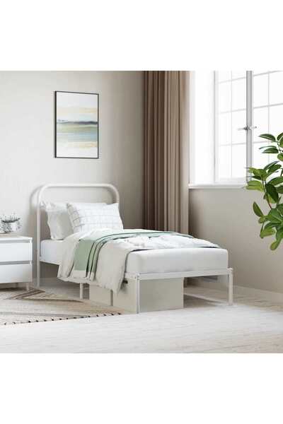 Concept Cadru de pat metalic cu tăblie, alb, 90x190 cm