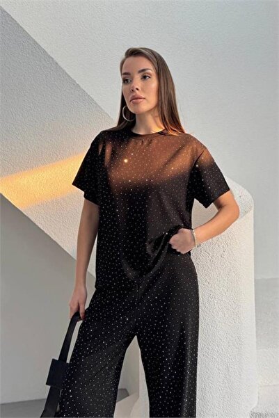 Dipmoda Women's Black Stone Detailed Double Basic Set Dpg126