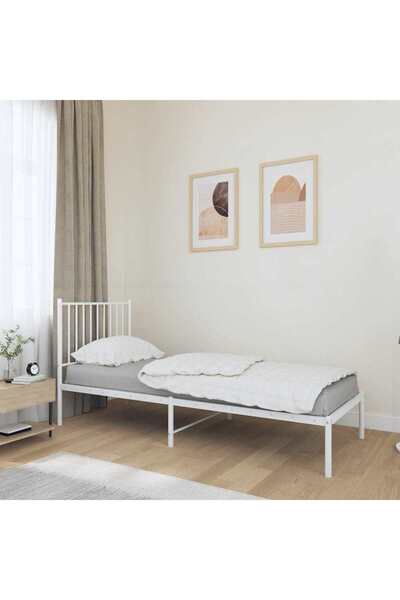 Concept Cadru de pat metalic cu tăblie, alb, 75x190 cm